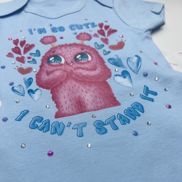 Cotton Candy Kendall on a Blue Onesie - Picture 2 of 2